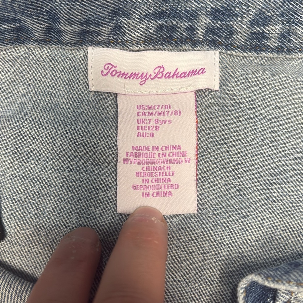 Tommy Bahama girls Jean skirt with snaps down the front with ruffle size medium - Picture 4 of 4
